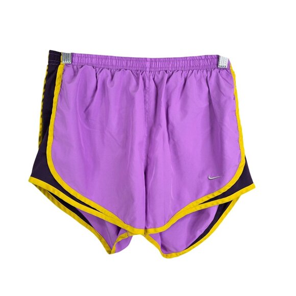 Womens Nike Dri-Fit Running Shorts Purple Yellow Polyester 3.5" Inseam Size M - Picture 1 of 11
